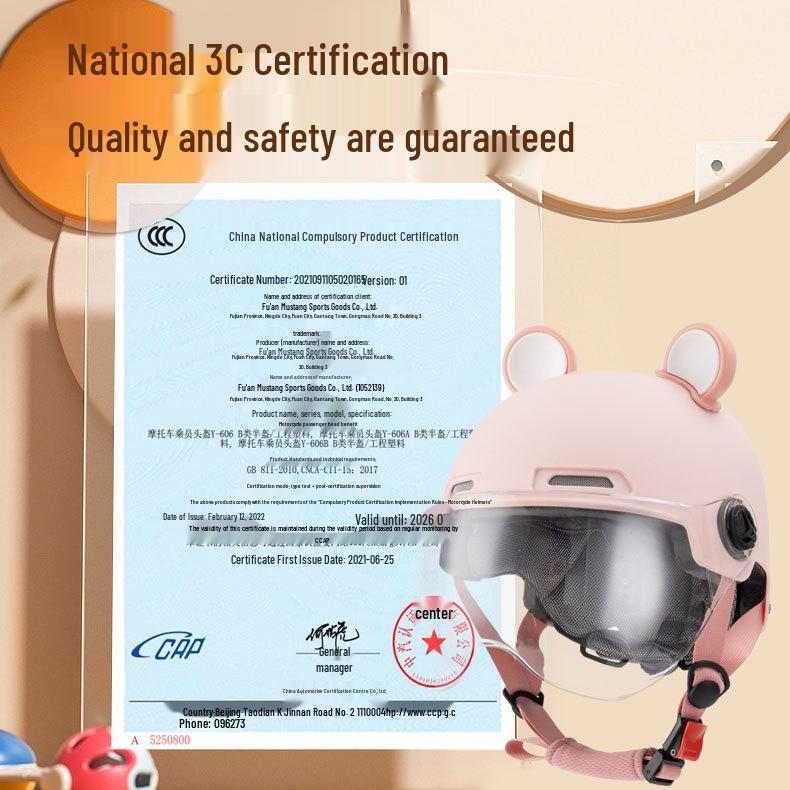 New Class A 3C Certified Electric Motorcycle Helmet with Bear Ears - Unisex Half Helmet for Summer Safety