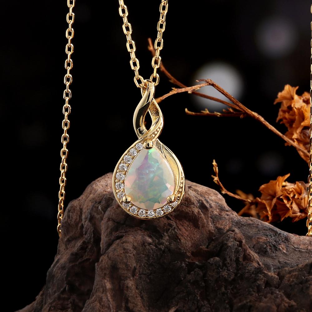 Simple design 925 sterling silver October Birthstone necklace Natural opal fine jewelry gemstones for women's party wear