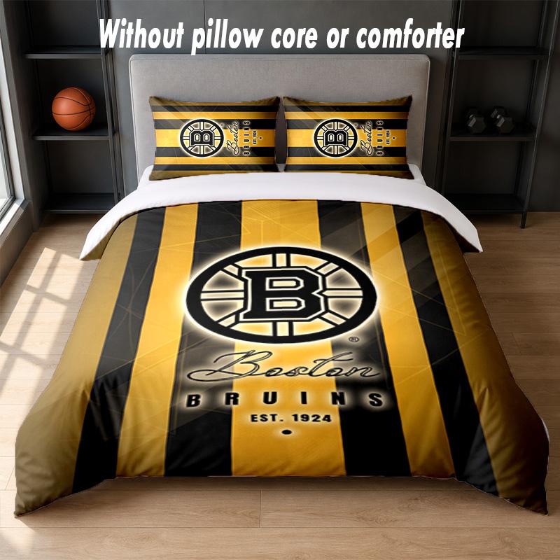 Set Biancheria da Letto Design Boston Bruins 1 Copripiumino + 2 Federe Morbido Traspirante Biancheria da Letto per la Casa