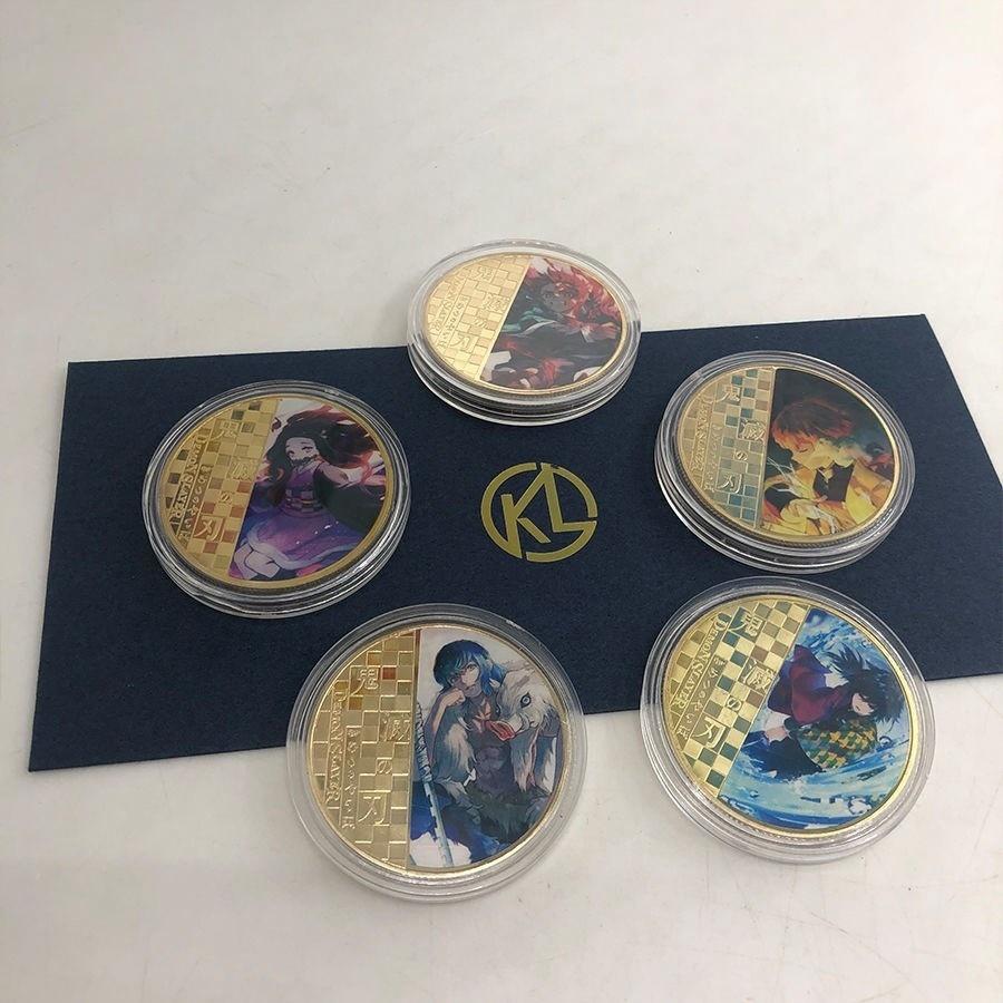 Commemorate Gold Coins Anime Figure Kamado Tanjirou Nezuko Agatsuma Zenitsu Anime Coin Collect Children s Toy Gift