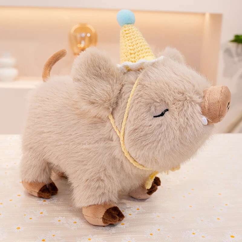 20/30cm Cartoon Simulation Wild Boar Wear Birthday Hat Toy Stuffed Animal Kawaii Pig Anime Doll Holiday Gift Room Decoration