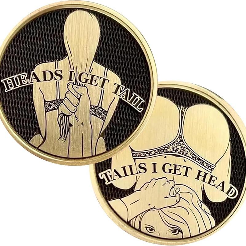 Funny Heads And Tails Coins, Heads I Get Tail - Tails I Get Head Double Side Adult Sexy Coin Lucky Token