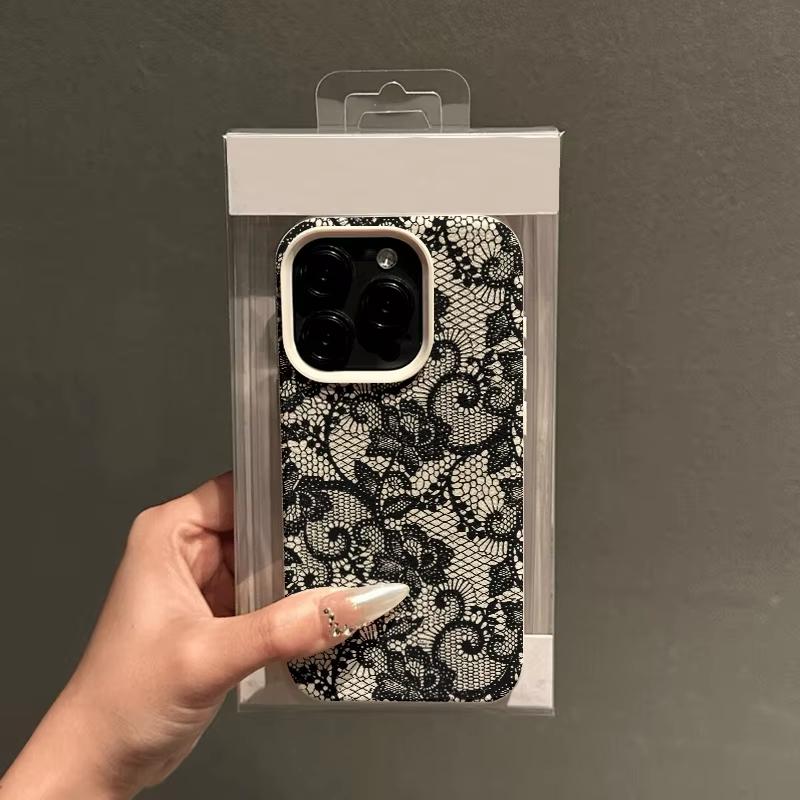 Black Lace Floral Trendy Pattern Phone Case For iPhone 17 Pro Max 16 15 14 13 12 11 XS Max X XR 7 8 Plus 16E 17 Air Bumper Cover