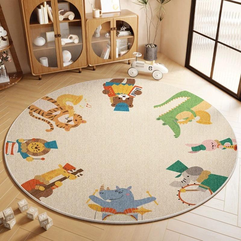Map Animal Printing Large Area Round Rug Non-Slip Wear-resistant Circle Carpet for Living Room Bedroom Soft Floor Mat Home Decor