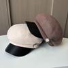 Autumn and Winter Wool Octagonal Hat Femininity Beret Short Brim Leather Cap British Style Newsboy Hat Tide
