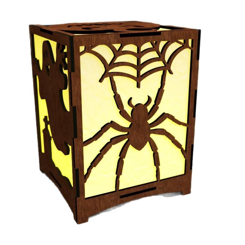 New Halloween Witch Horror Wooden Candlestick Laser Cut Night Light Lantern Decoration Ornament