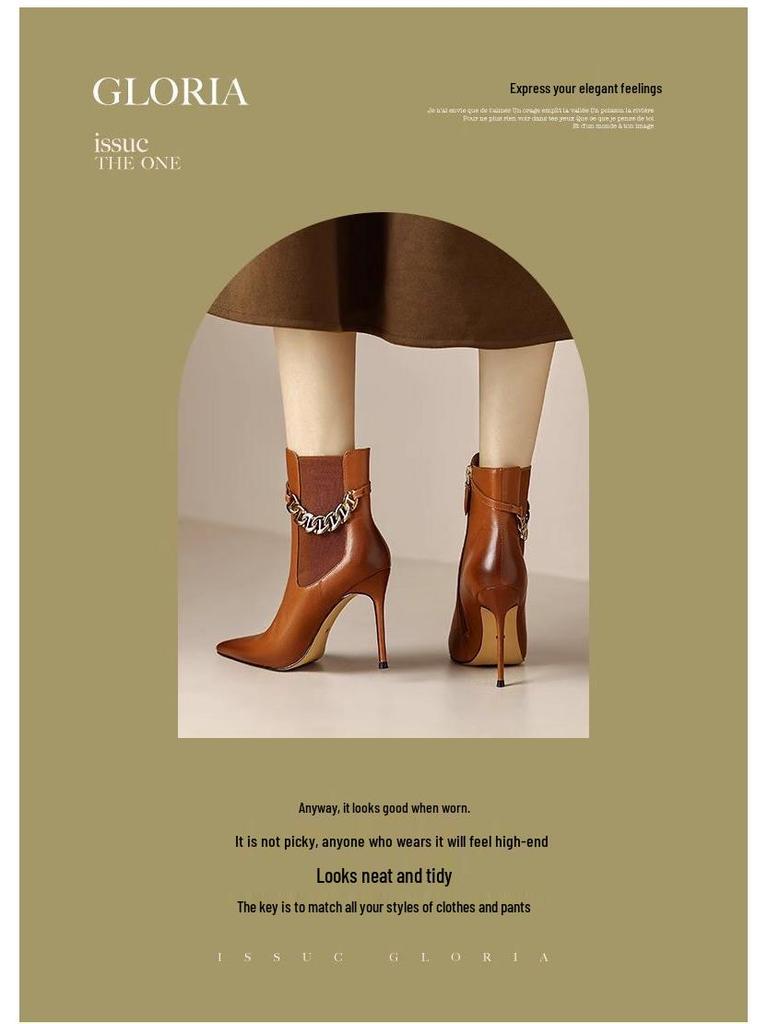 2025 Trendy Women's Genuine Leather Stiletto Ankle Boots with Velvet Lining