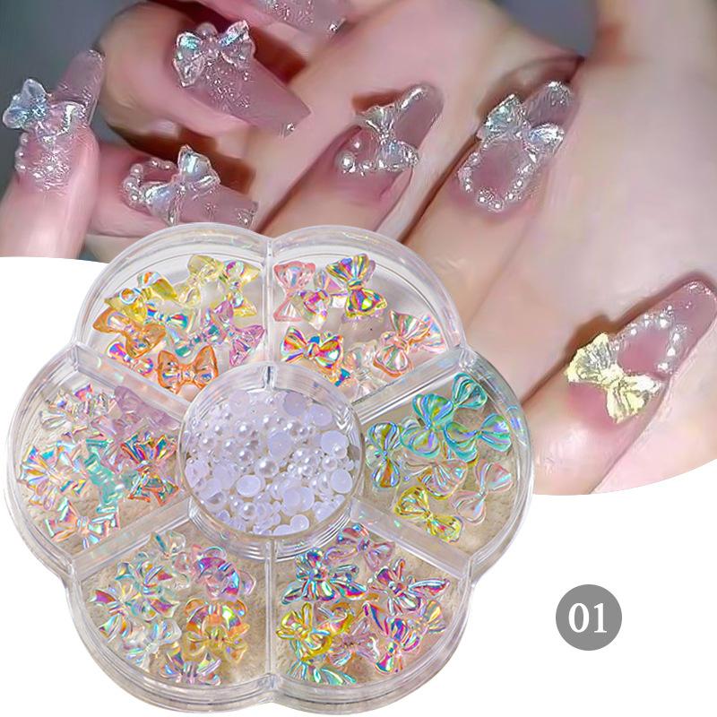 

1 Набор Изысканные Смешанные Бантики Цветок 3D Украшения для Ногтей Смоляные Шармы Каваий DIY Маникюр Декоративные Аксессуары