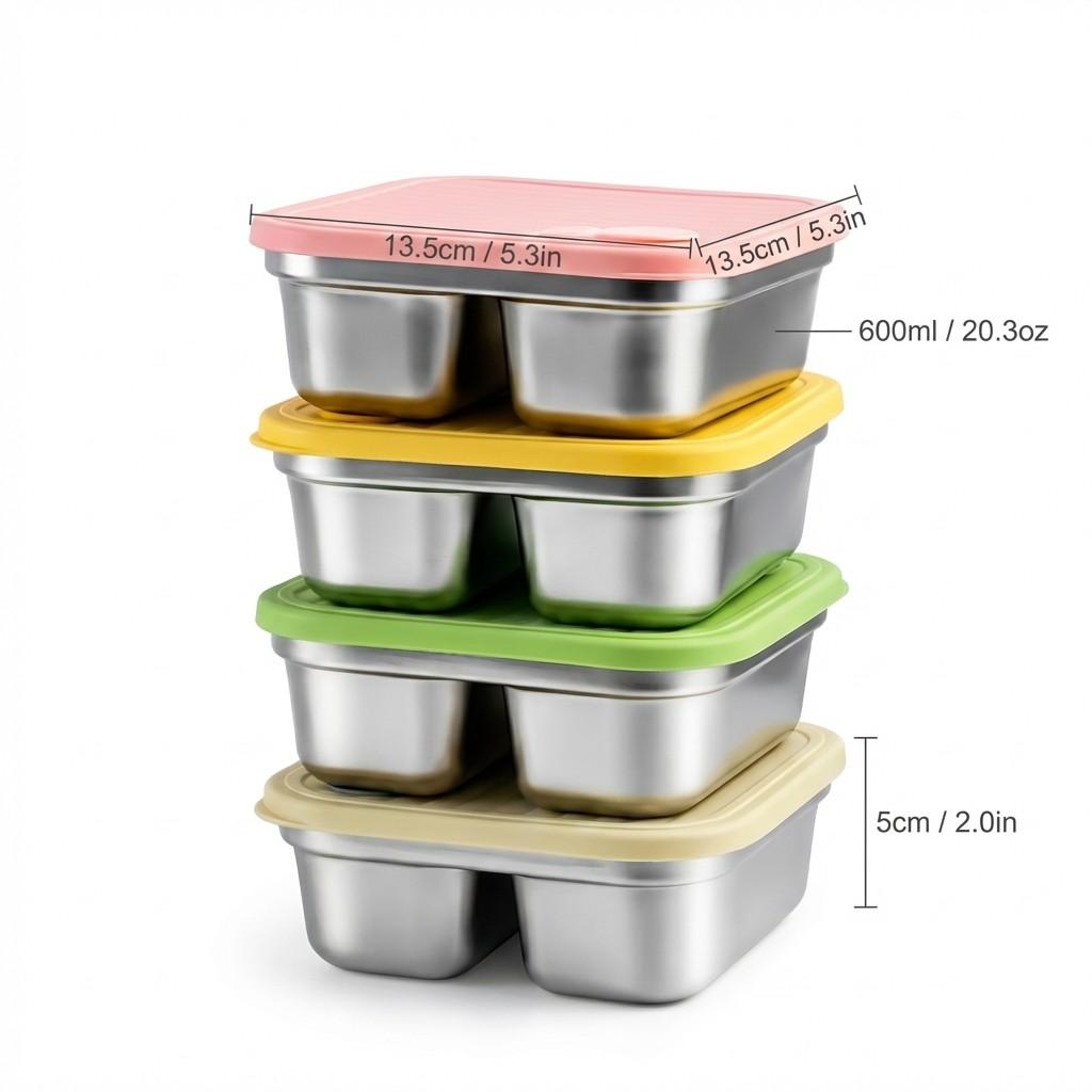 Portable Lunch Box Outdoor Picnic 1/2 Grids Large Capacity Fruit Salad Food Storage Container 304 Stainless Steel Bento Box
