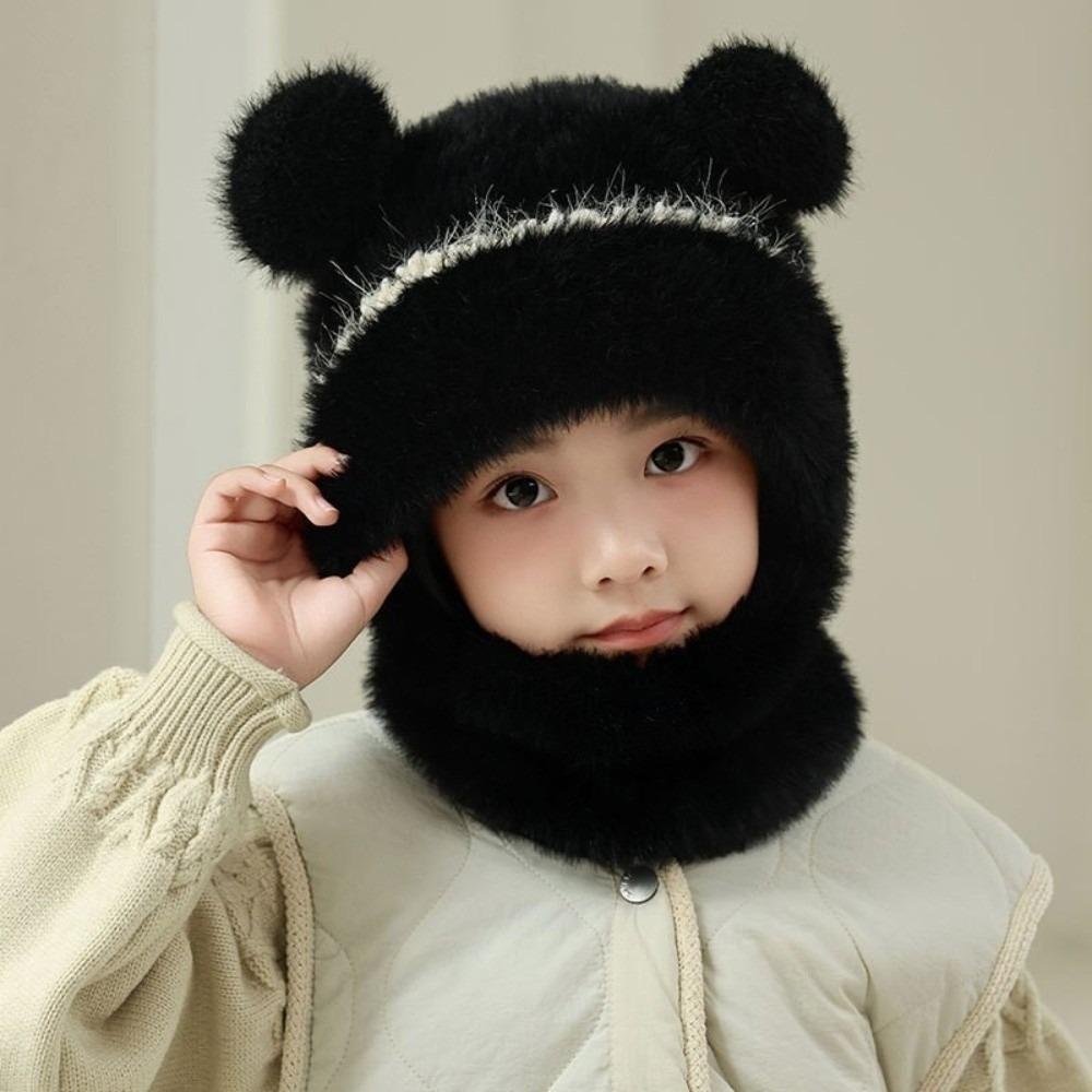 

New Warm Scarf Mask Integrated Hat Pompom Windproof Pullover Cap Coldproof Ear Protection Hat Kids
