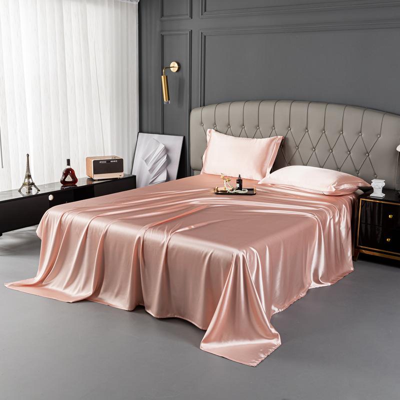 Luxury Natural Mulberry Silk Double Bed Sheet Set Stain High-End King Size Bedsheet Sets Home Solid Color Soft Smooth Bed Cover