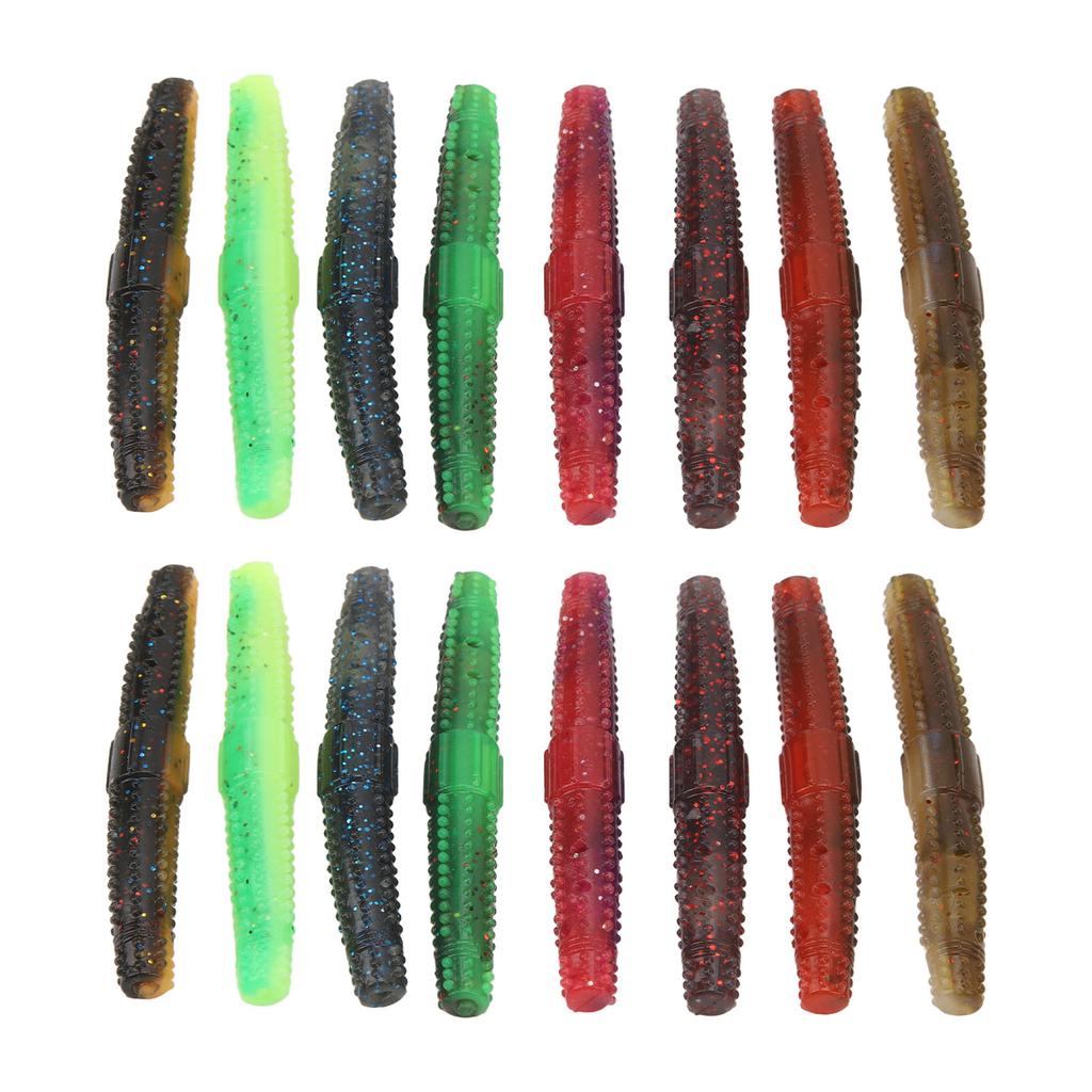 16pcs Soft Lure TPR Bite Resistant Hidden Hook Tip Built In Ringing Bead Soft Stick Baits Worms for