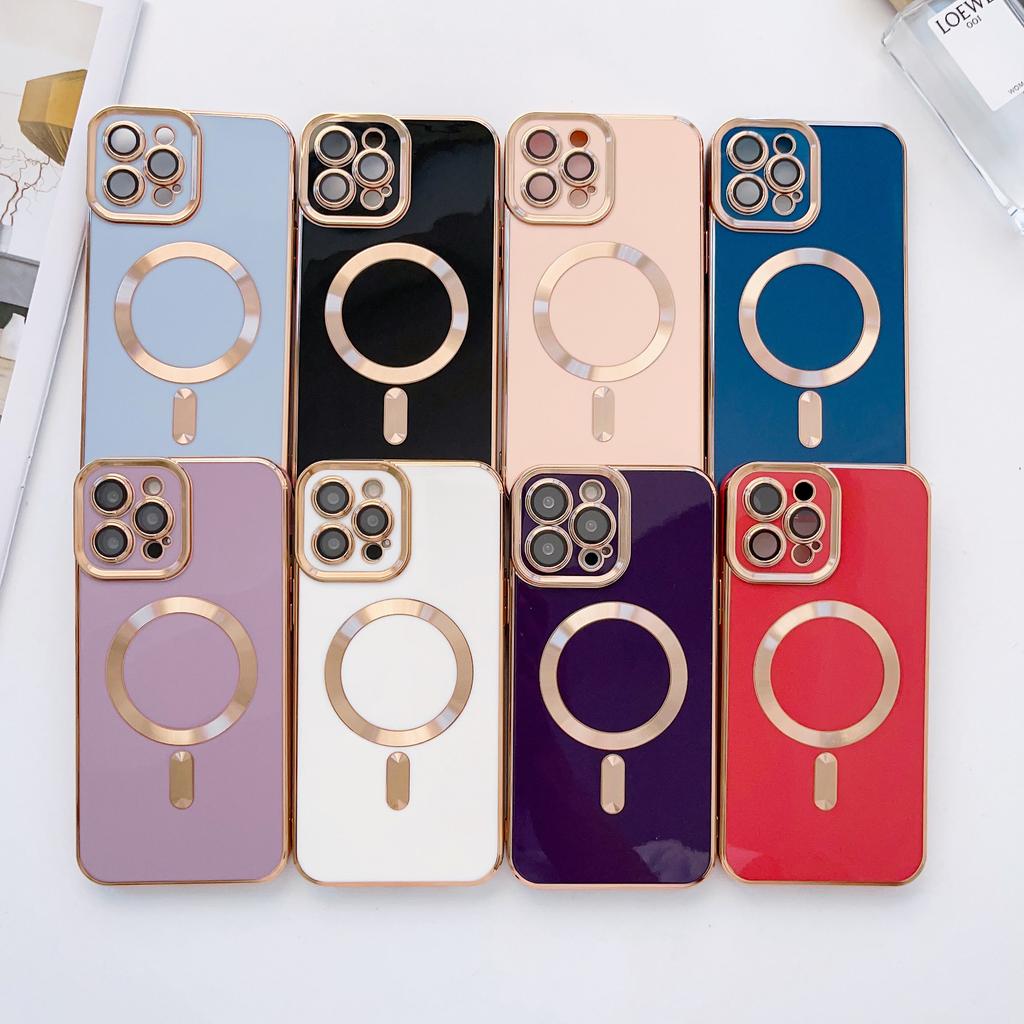 For IPhone 16 Solid Color Electroplated Magnetic Case for Apple 15 Promax All Inclusive 14pm with Lens Film