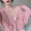 Pullover Damen Herbst und Winter Oberbekleidung Retro Japanischer Lazy Style V-Ausschnitt Schleife Locker gestrickte Strickjacke
