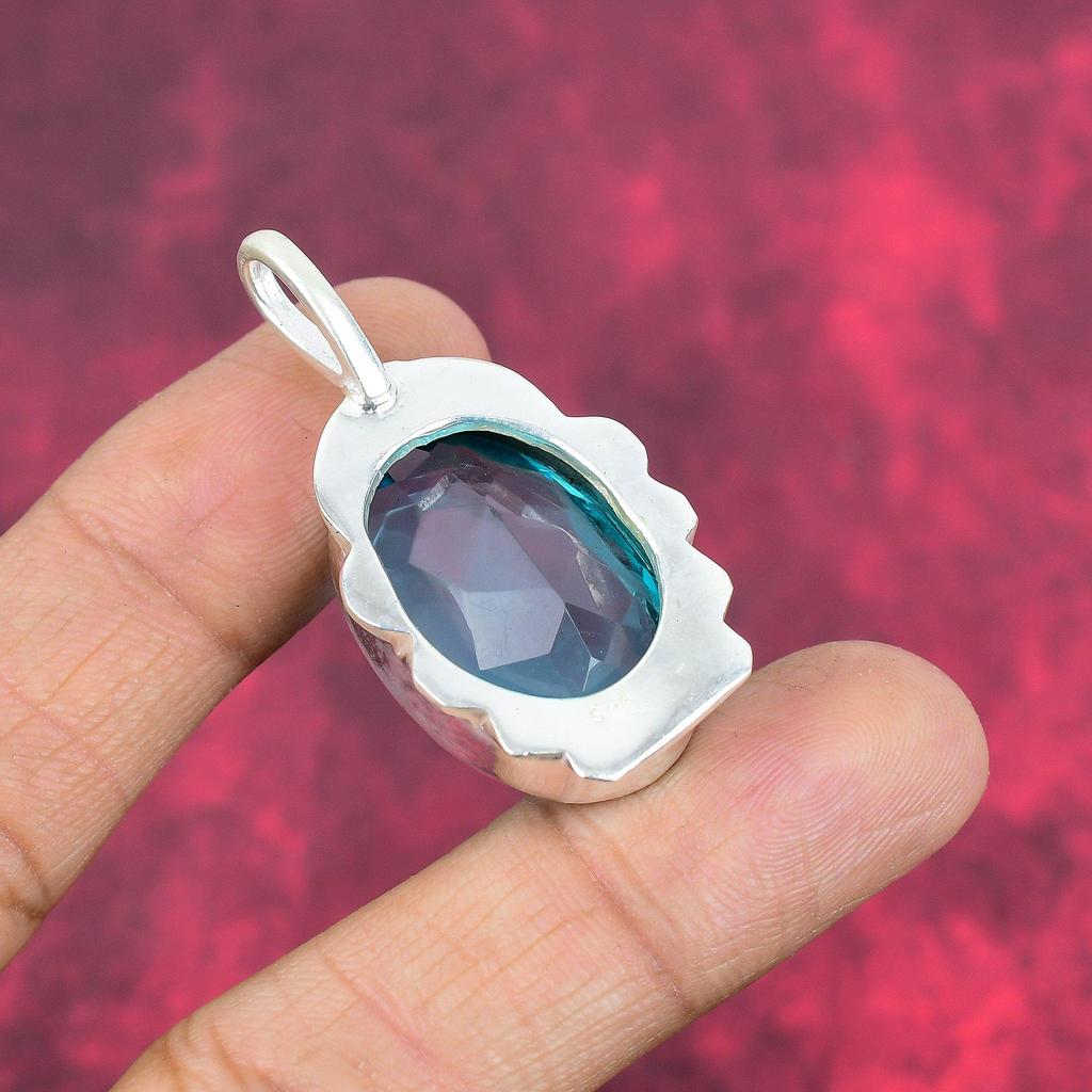 Blue Topaz 925 Solid Sterling Silver Pendant, Handmade Gemstone Pendant Jewelry, Gifts For Wife Brand New Pendant