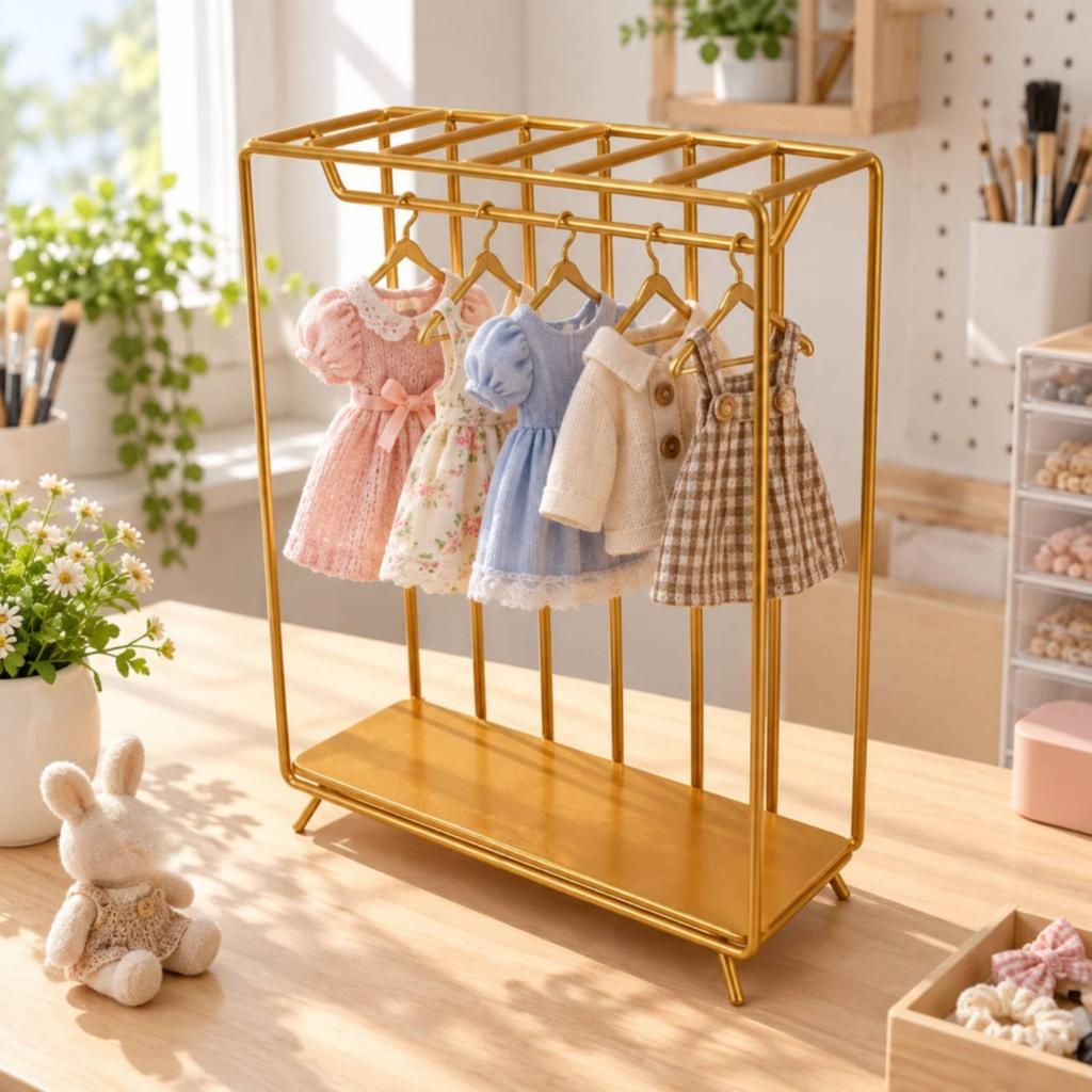 Miniature Painted Metal Wardrobe Rack Open Frame Dollhouse Garment Freestanding