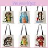 Handbag Totes Women Linen With Cat Print Casual Traveling Beach Gift Bags