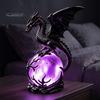 Purple Luminous Crystal Ball Gothic Dragon Night Light, Resin Statue with Glowing Cool Ornament Sphere, Fantasy Table Lamp for Halloween Home Desktop