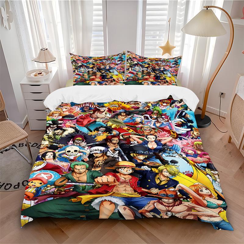 One Piece Characters Collage Print 3Pcs Bedding Setduvet Cover With 2 Bedropillowcase Home Birthday Gift