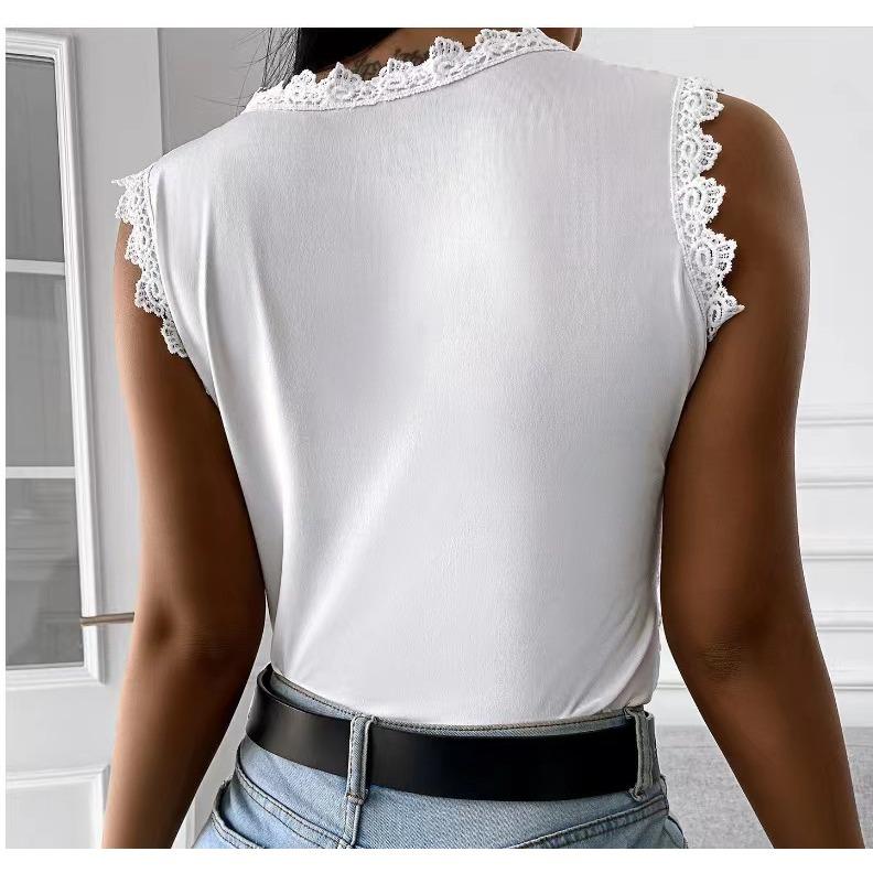 GMXIA Women's Summer Sleeveless O-Neck Top Vest and Lace Blouse