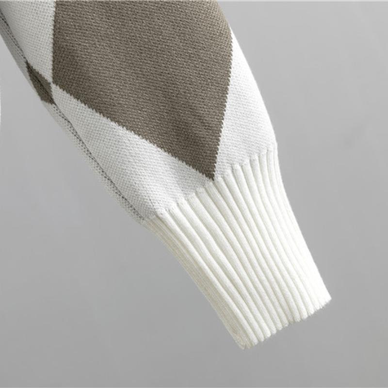 Fashion Set Women's Spring and Autumn Casual Knitted Checked Sweater Two-piece Set