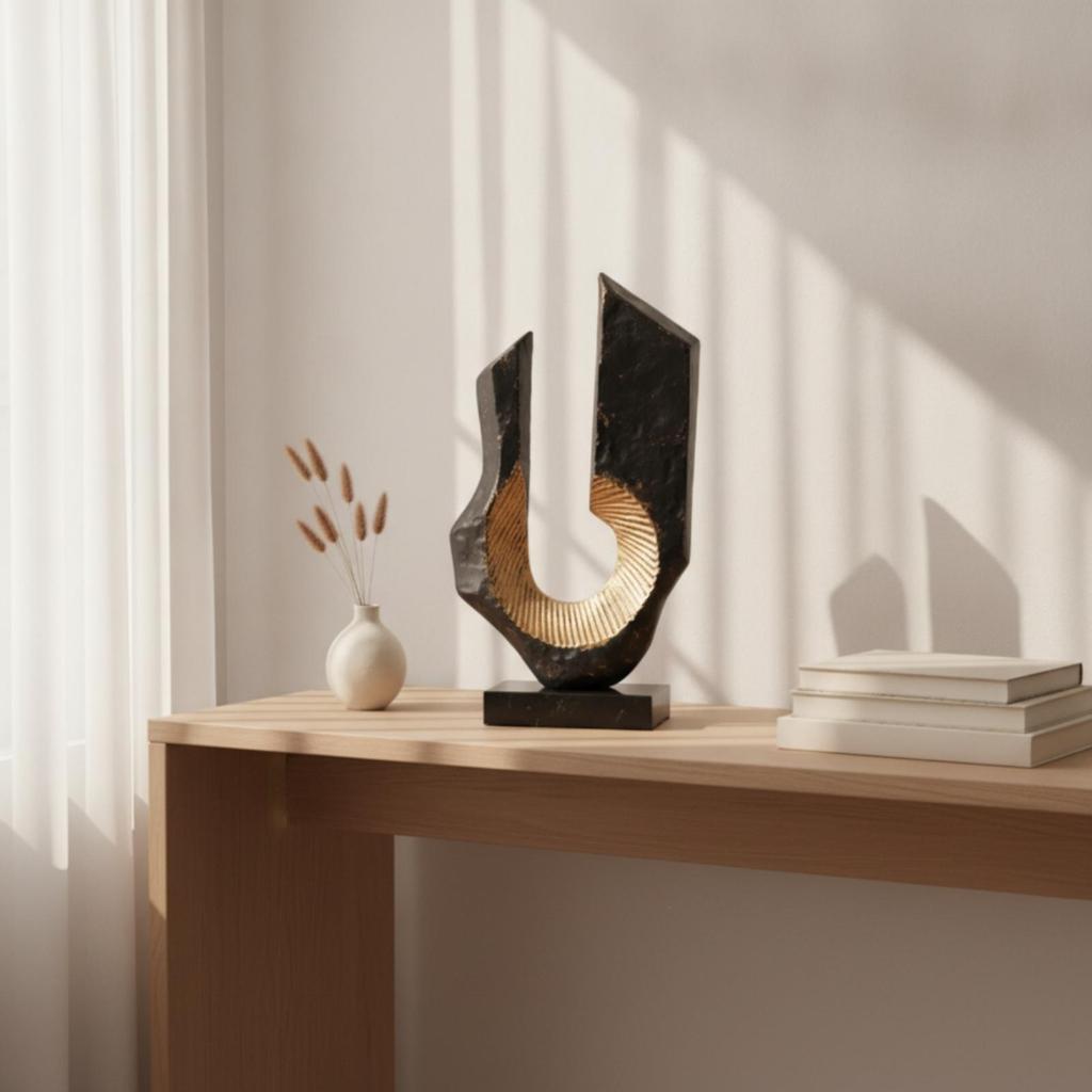 Modern Metal Sculpture with Base Elegant Tabletop Sleek Statue Bold