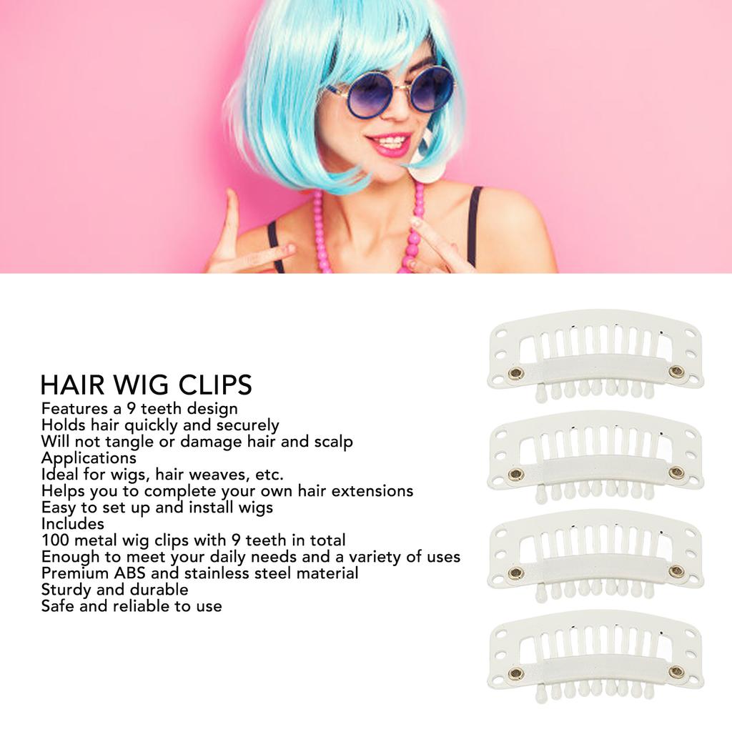 9 Teeth Hair Extension Clips Multipurpose 100pcs 32mm DIY Wig Clips for Hair Extensions White 32mm Snap Clips for Hair Extension