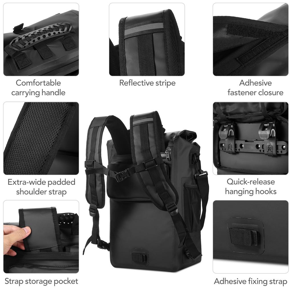 3 In 1 Waterproof Bike Pannier Bicycle Rear Rack Bag Backpack Shoulder Bag Outdoor Cycle Commuting Bag Pack with Laptop