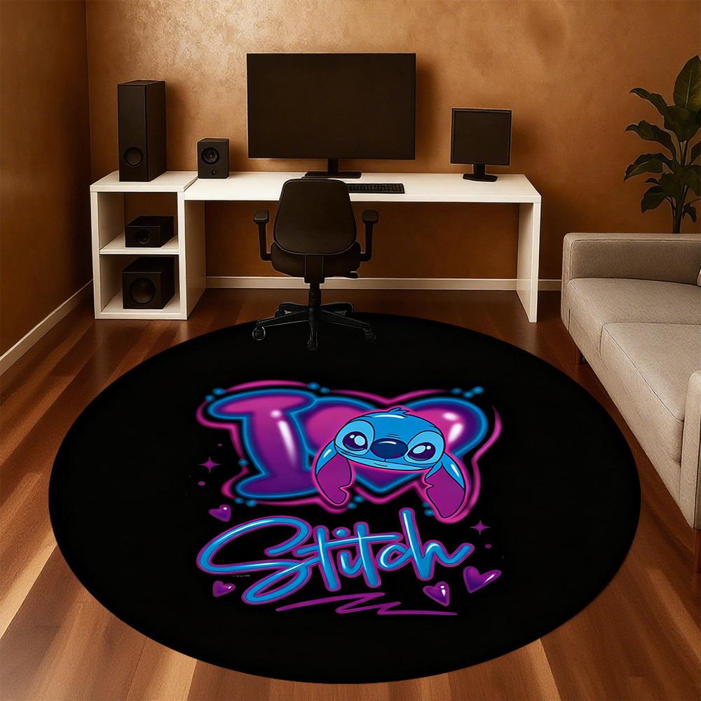 1pc Love Stitch Round Chair Mat Office Area Rug - Non-Slip, Floor Mat for Office, Bedroom, Ideal Home Decor Gift P0105045