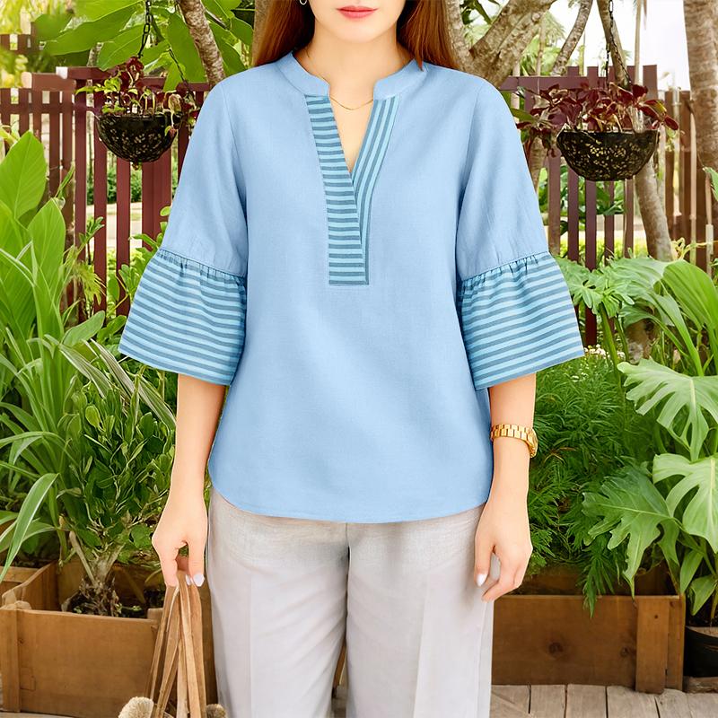 ZANZEA Women Casual V-Neck Loose 3/4 Sleeve Retro Blouse