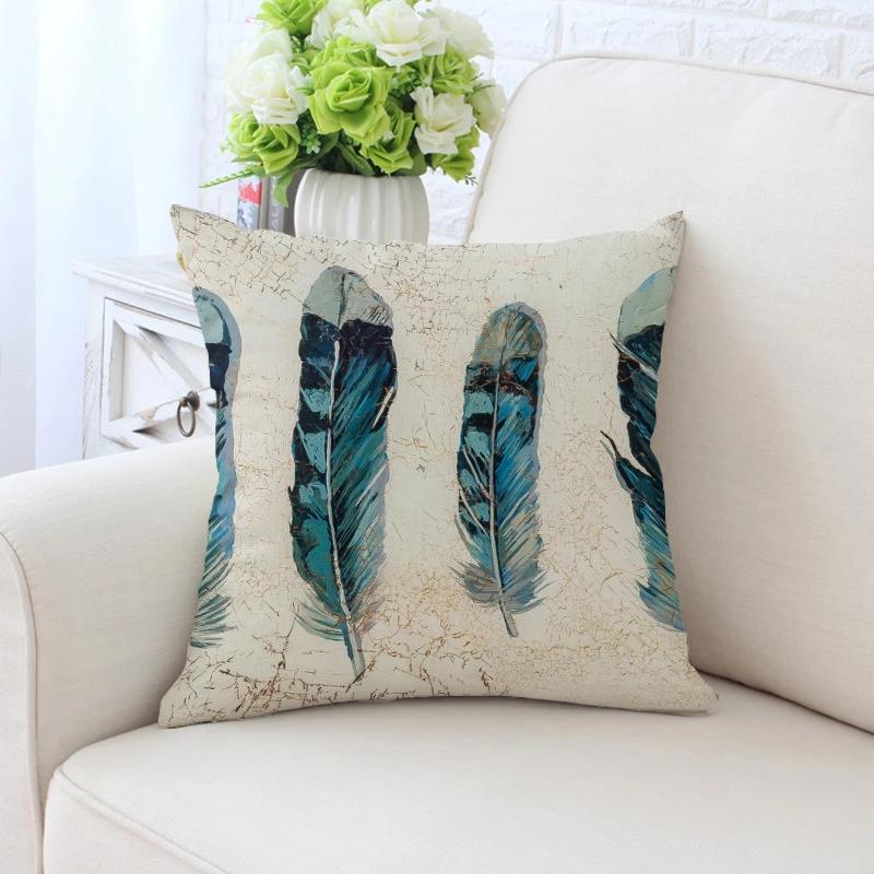 Bunte Pfauenfedern Kissenbezug Polyester Kissenbezug Dekorativ für Sofa/Auto Heimdekoration 45X45CM Dekokissenbezug