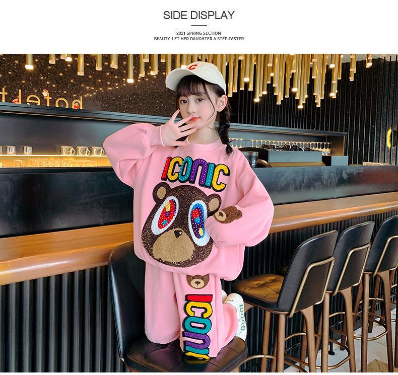 Dívčí módní dvoudílné sportovní soupravy na jaro a podzim - Trendy streetové oblečení pro děti od základní školy po velké děti