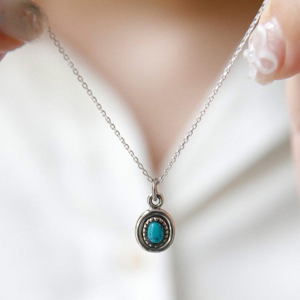 J.Lauren Round Turquoise Silver Gemstone Necklace N01159