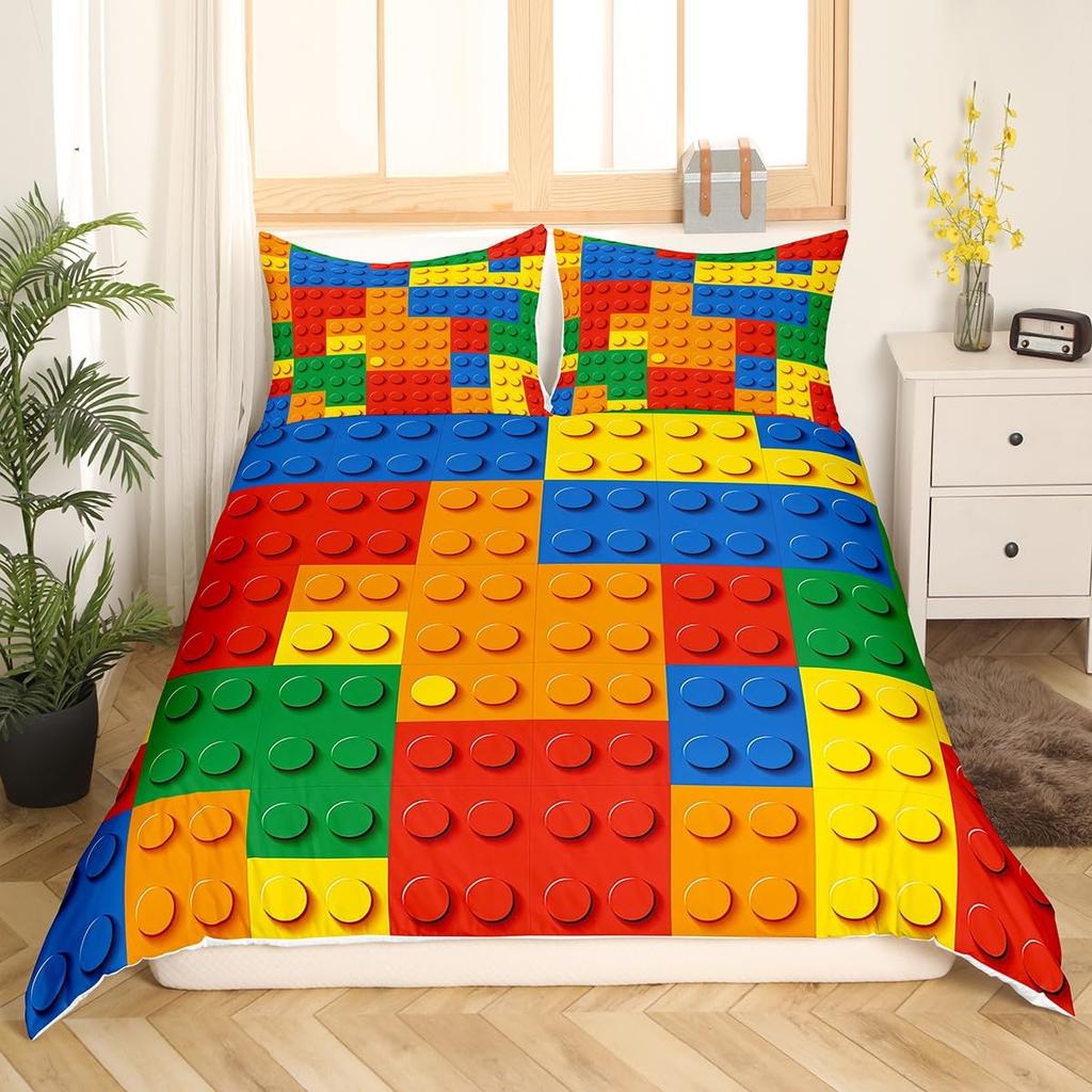 Color Block Duvet Covers for Kids Boys Girls Queen Quilt Covers Lightweight Down Room Decor 2 Pillowcases 1 Duvet Cover No Quilt