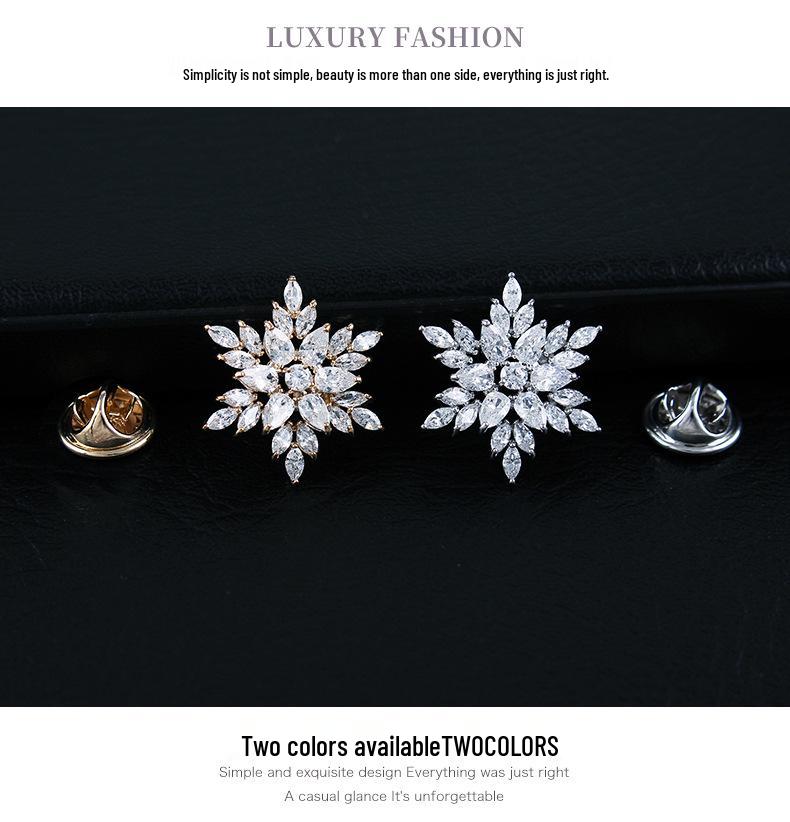 Elegante Schneeflocken Zirkonia Brosche für Damen: Luxuriöse Anstecknadel für Anzüge und Hemden