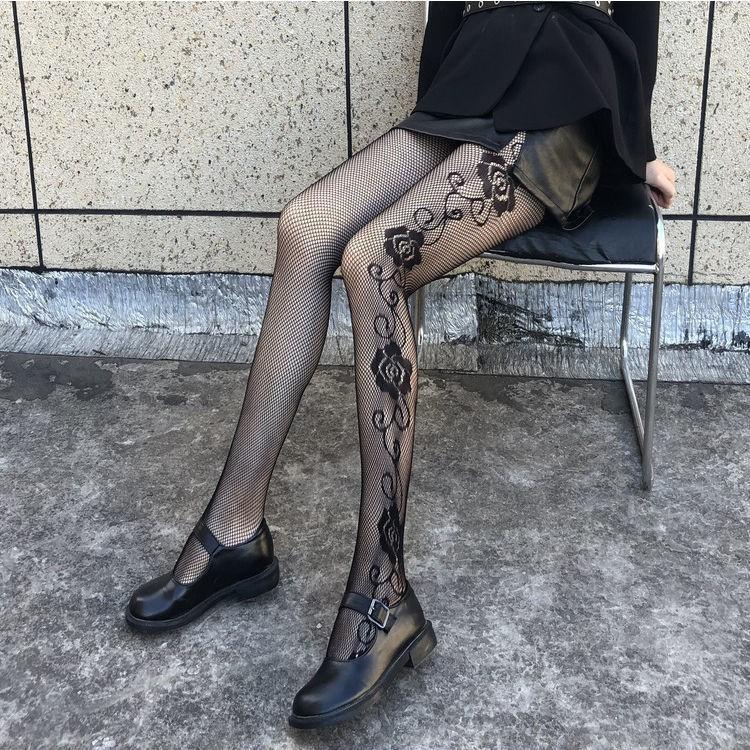 Calze a rete jacquard nere a maglie larghe Calze sexy con belle