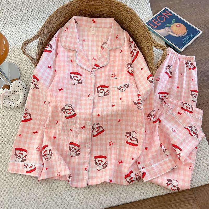2026 Trendy Women s Cloud Cotton Pajama Set: Lightweight Long Sleeve & Pants for Spring and Autumn L