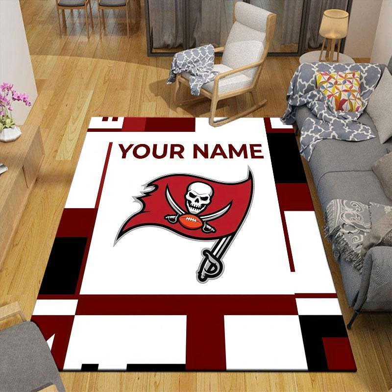 Custom Name,Tampa Bay Buccaneers Home Sofa Decoration for Living Room & Bedroom, Non‑Slip Play Flannel Floor Mat for Game Room