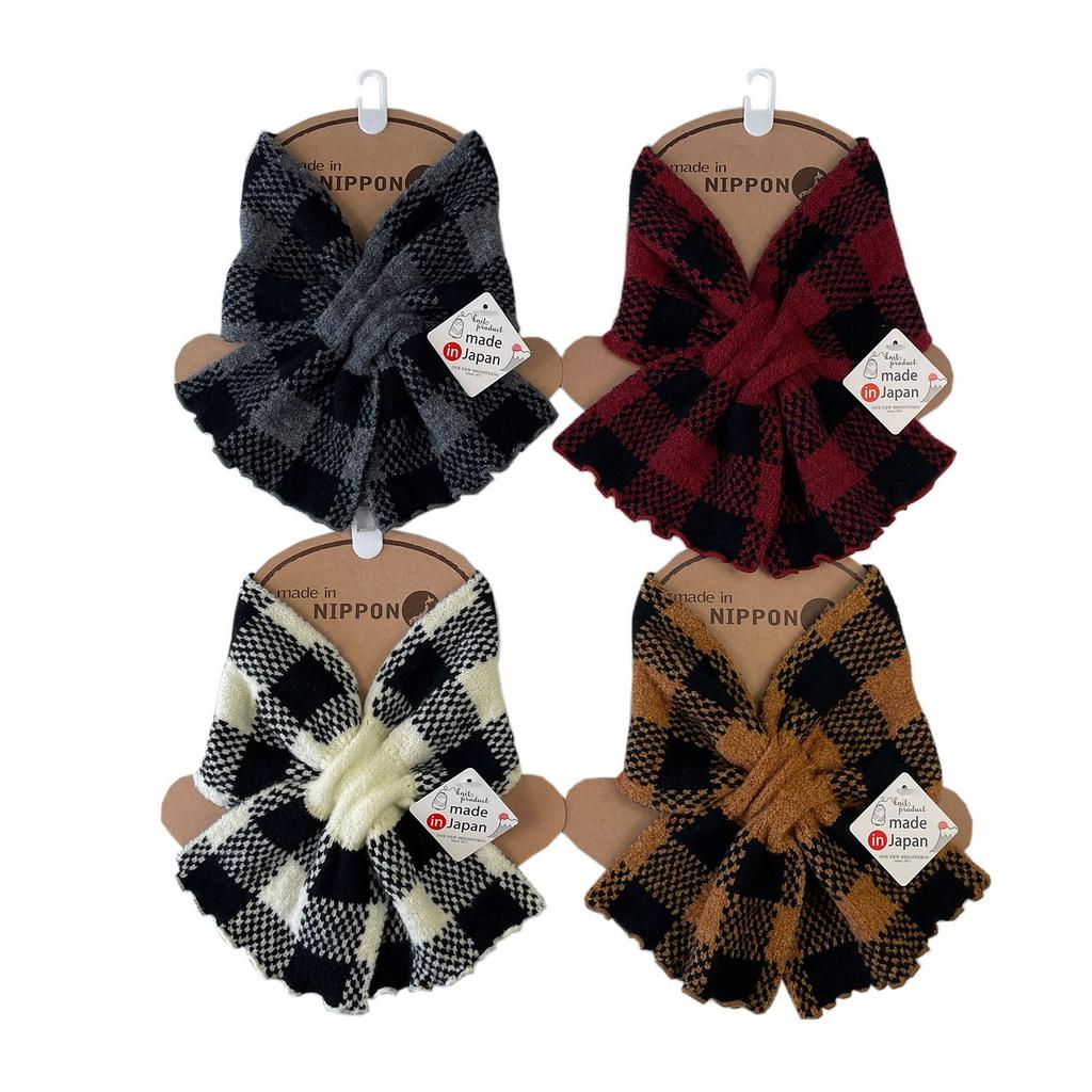 TERAICHI Neck Mini Cross Buffalo Check Scarf Warmer, Scarf, Scarf, Pattern, Women's (Ivory)