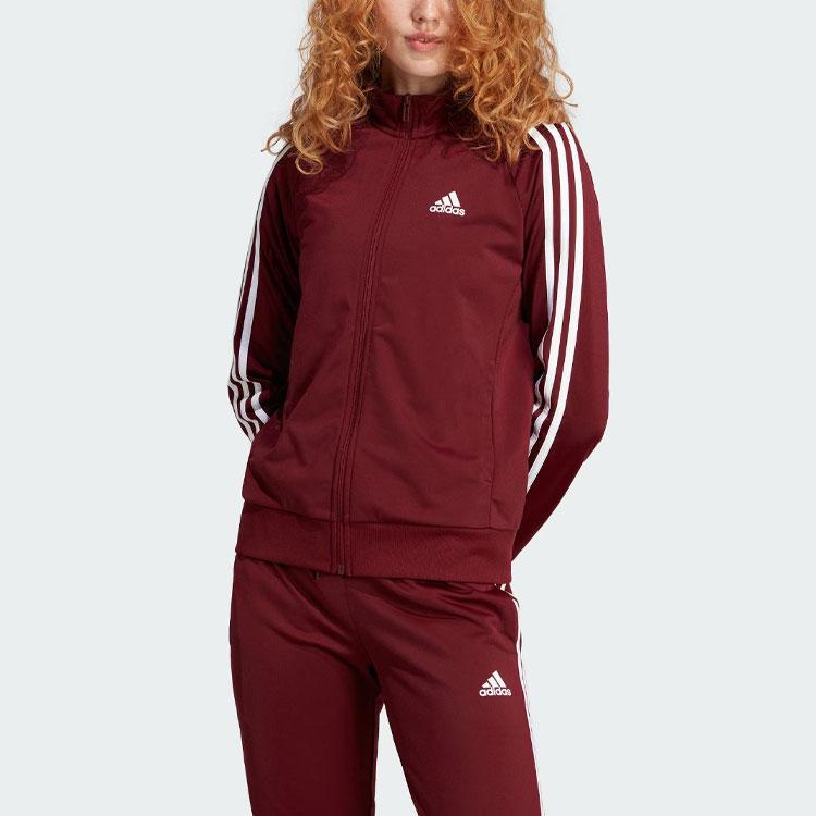 Adidas Primegreen Essentials Track Jacket Color Block Retro Stand Collar Sports Casual Jacket Women Jacket Dark-Red IM2827