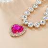 European & American Bridal Jewelry Set: Round Glass Diamond Earrings with Heart Pendant Necklace