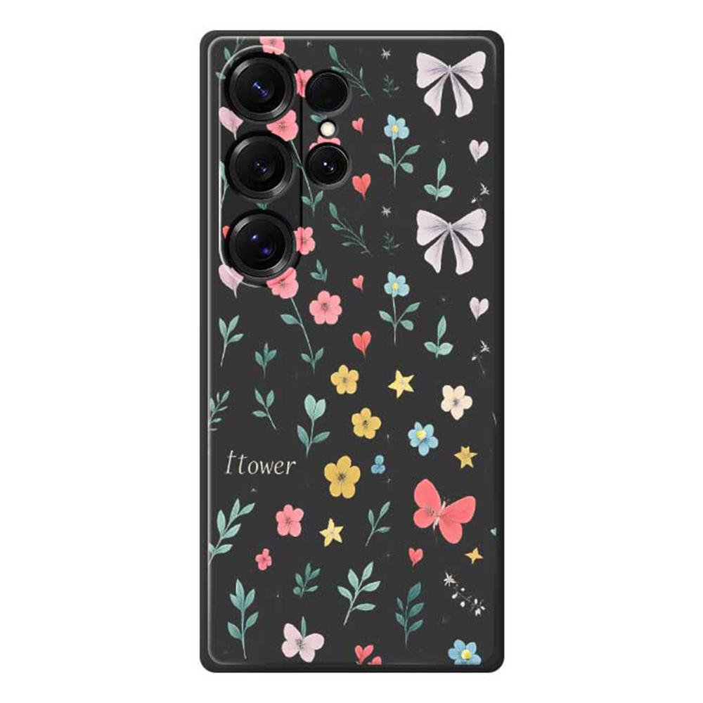 For Samsung Galaxy S25 Ultra Case Floral Bow Pattern Printing Straight Edge TPU Phone Back Cover
