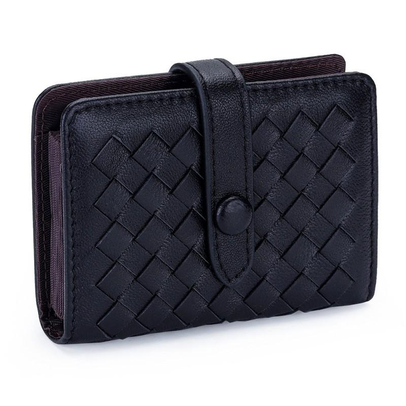 Leather Small Card Cover Women's Short Organ Bag Large Capacity Multi-card Sheepskin Woven ID