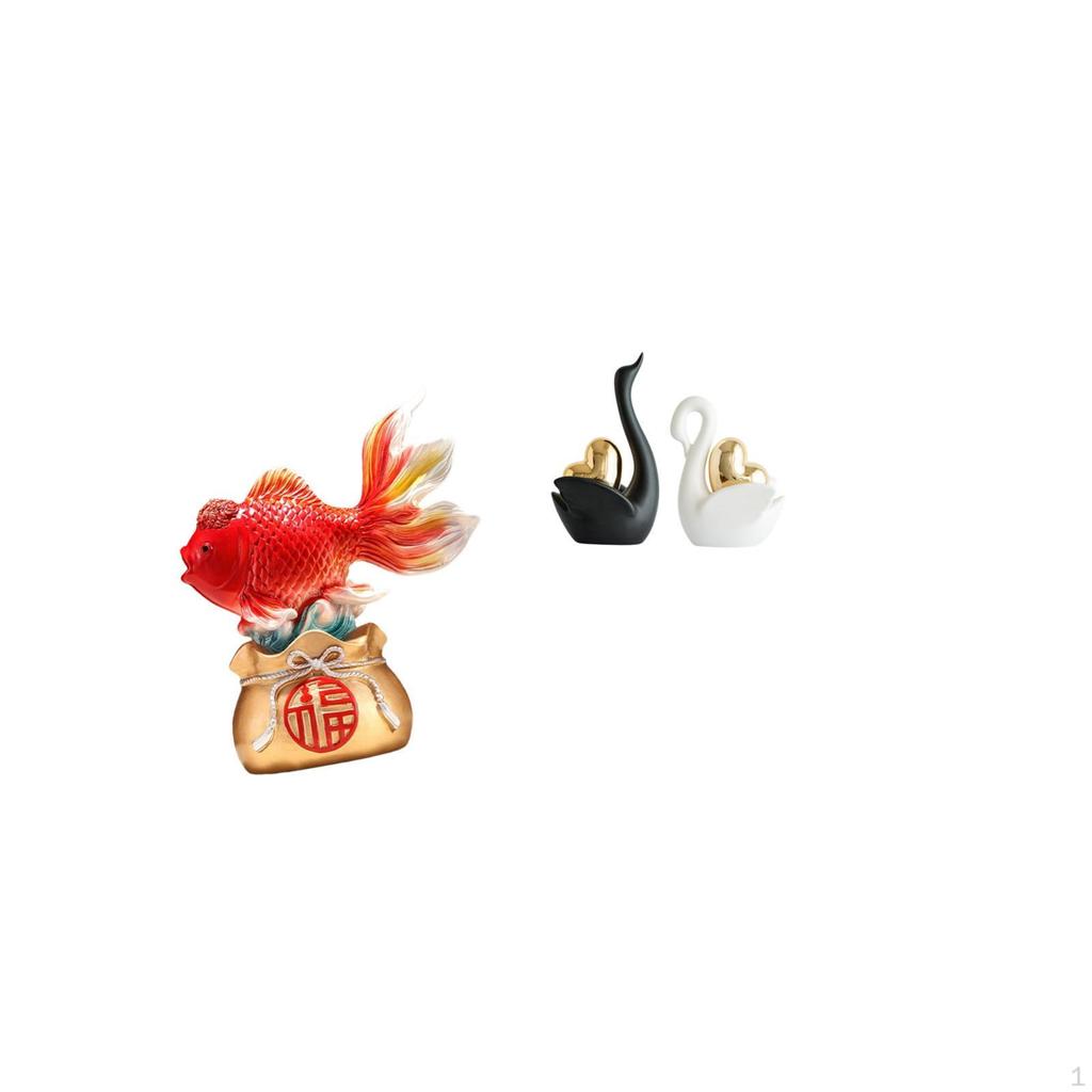 Chinese Feng Shui Koi Swan Statue Desktop Decoration Year Holiday Gift Good Luck Sculpture for