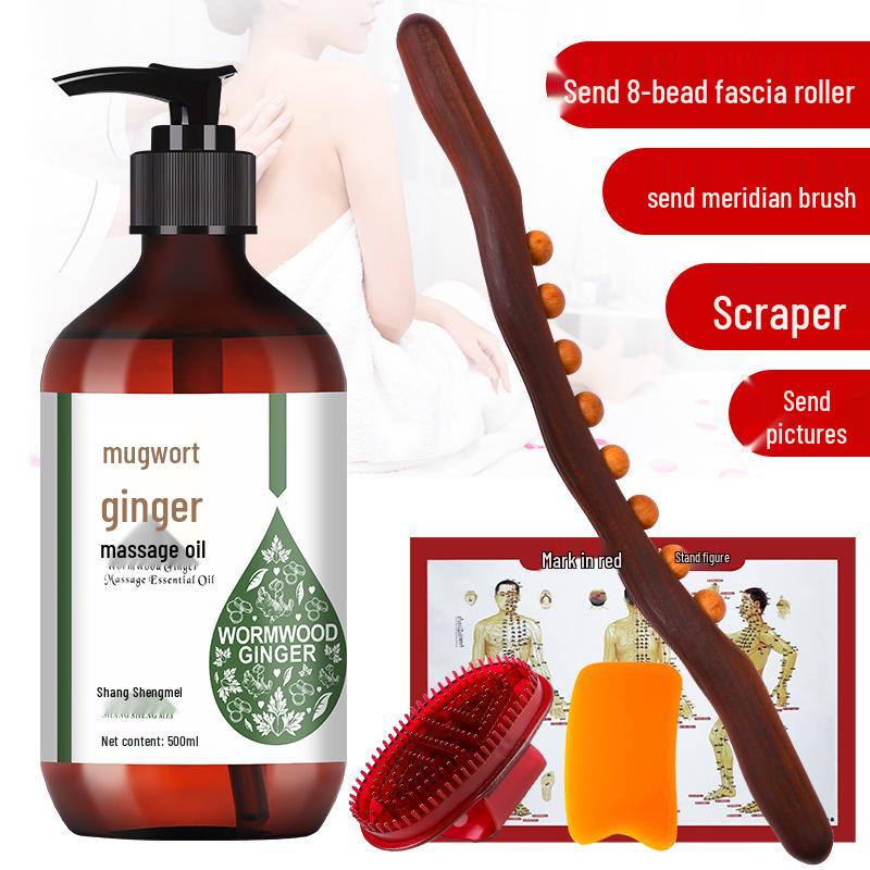 Zázvor Pelyněk Masážní olej na celé tělo a obličej s tepelnou terapií pro meridiány, Gua Sha a úlevu ramen/krku.