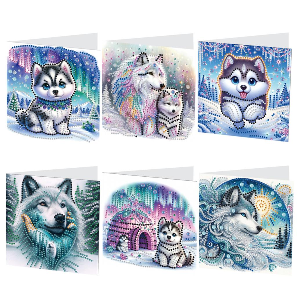 6pcs DIY Diamond Painting Greeting Card Set Rhinestone Diamond Art Mosaic Postcards for Festivals and Celebrations
