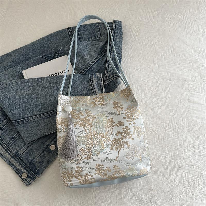 

Простая и модная сумка-багет большой вместимости женская 2024 лето новая ретро дорожная сумка на плечо сумка-ведро синий