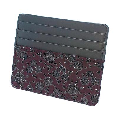 Indenya Slim Card Case, Thin, Deerskin, Purple with Black Lacquer, Rose Small Pattern, 2530-06-176