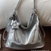 New Spring Senior Sense Silver Travel Backpack Women'S Commuter Shoulder Bag Large Capacity Messenger Bucket Bag