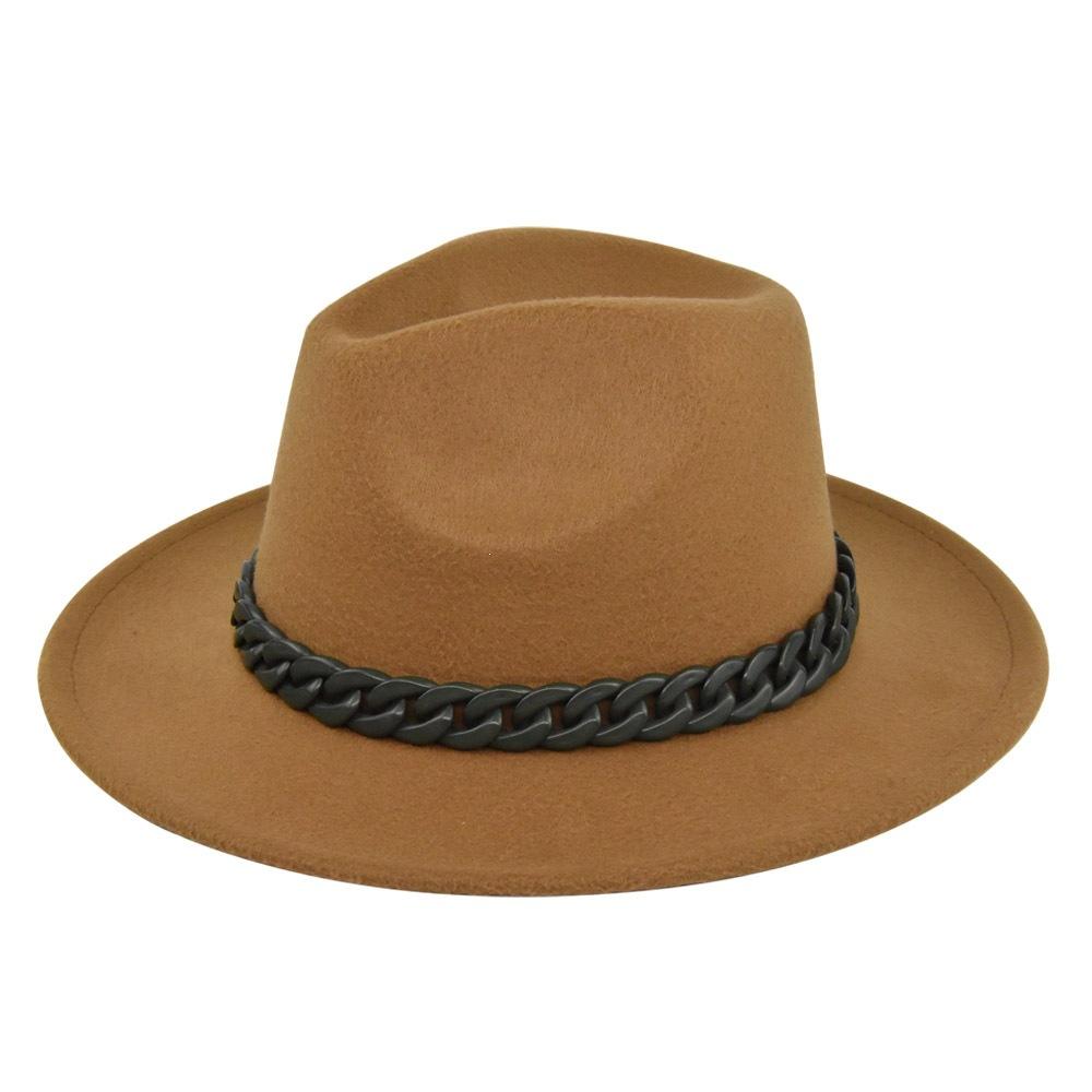 British retro jazz hat easiest for match chain hat women's large brim woolen hat felt hat imitation sheep hat flat brim hat no